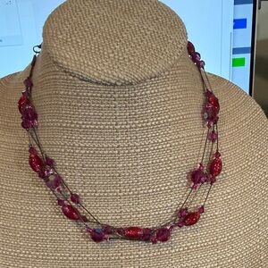 Chic Multi-Strand Red Beaded Necklace